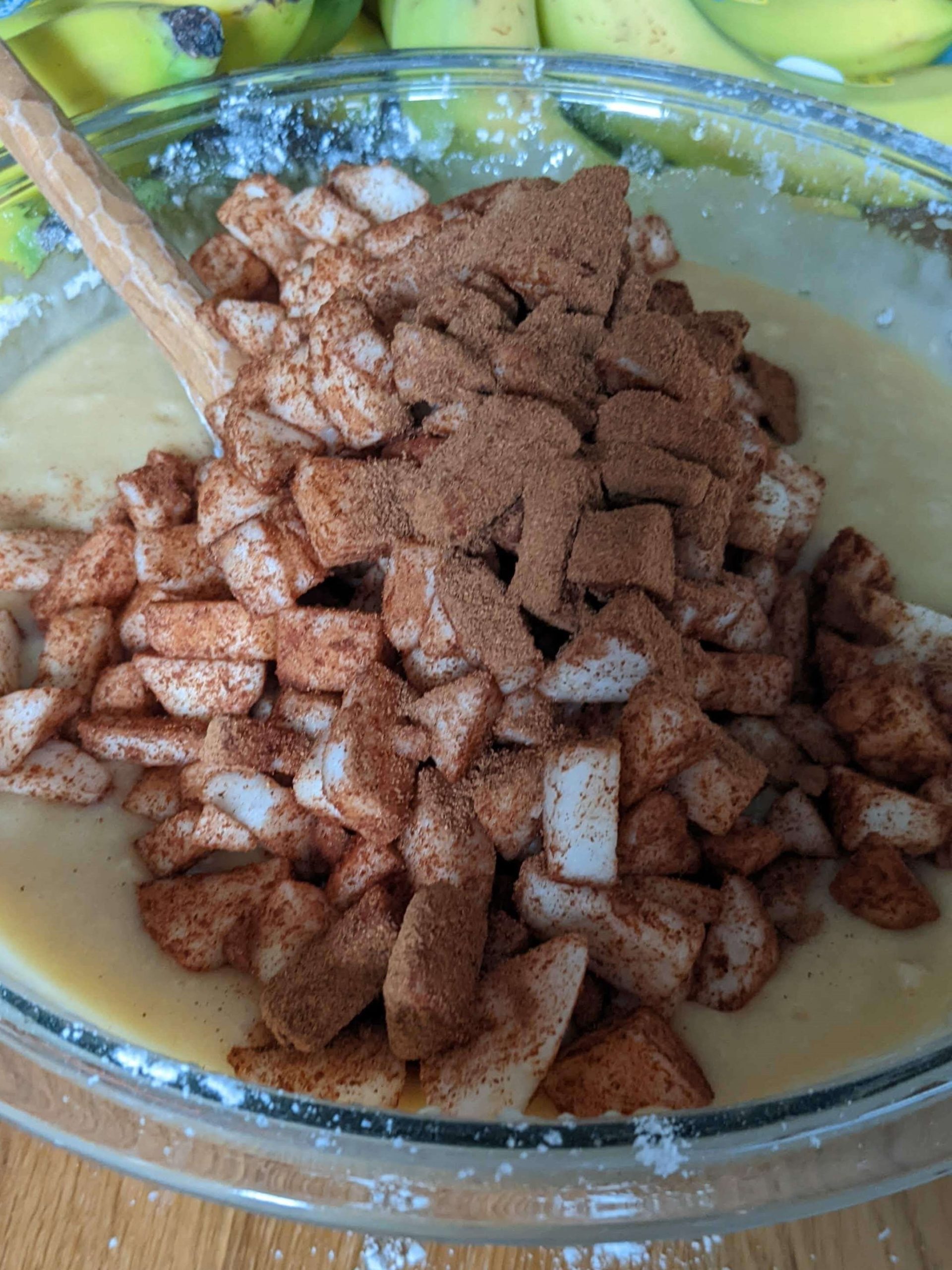 cinnamon coated apples on batter