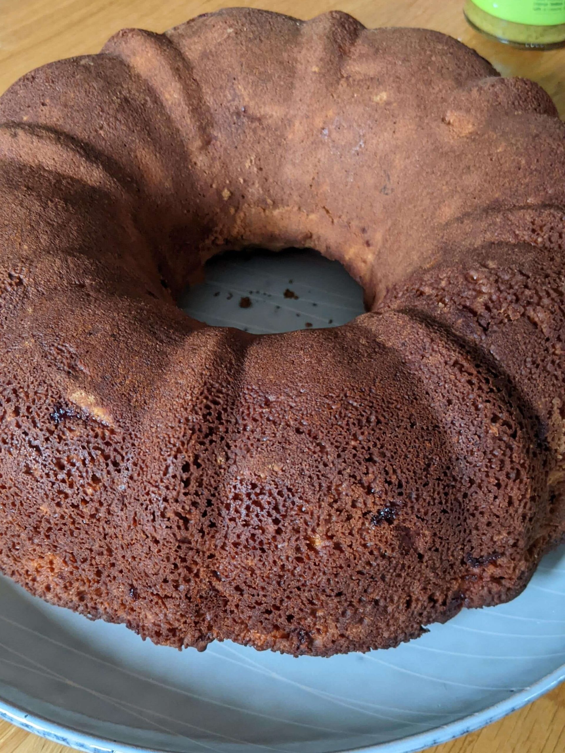 cake in the shape of a bundt pan turned out onto a plate