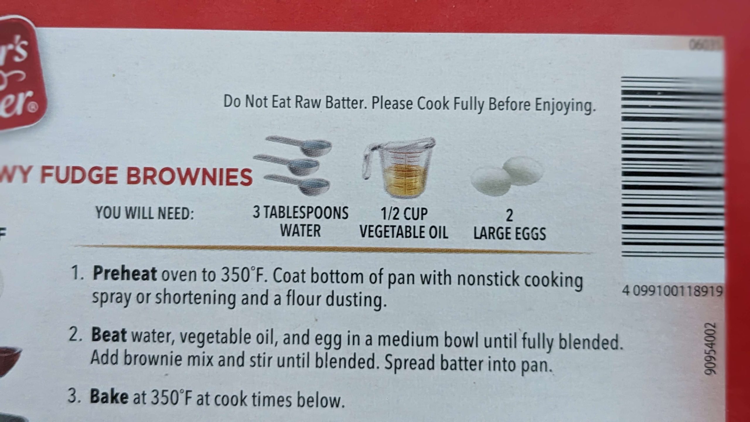 baker's corner chewy fudge brownie mix box instructions