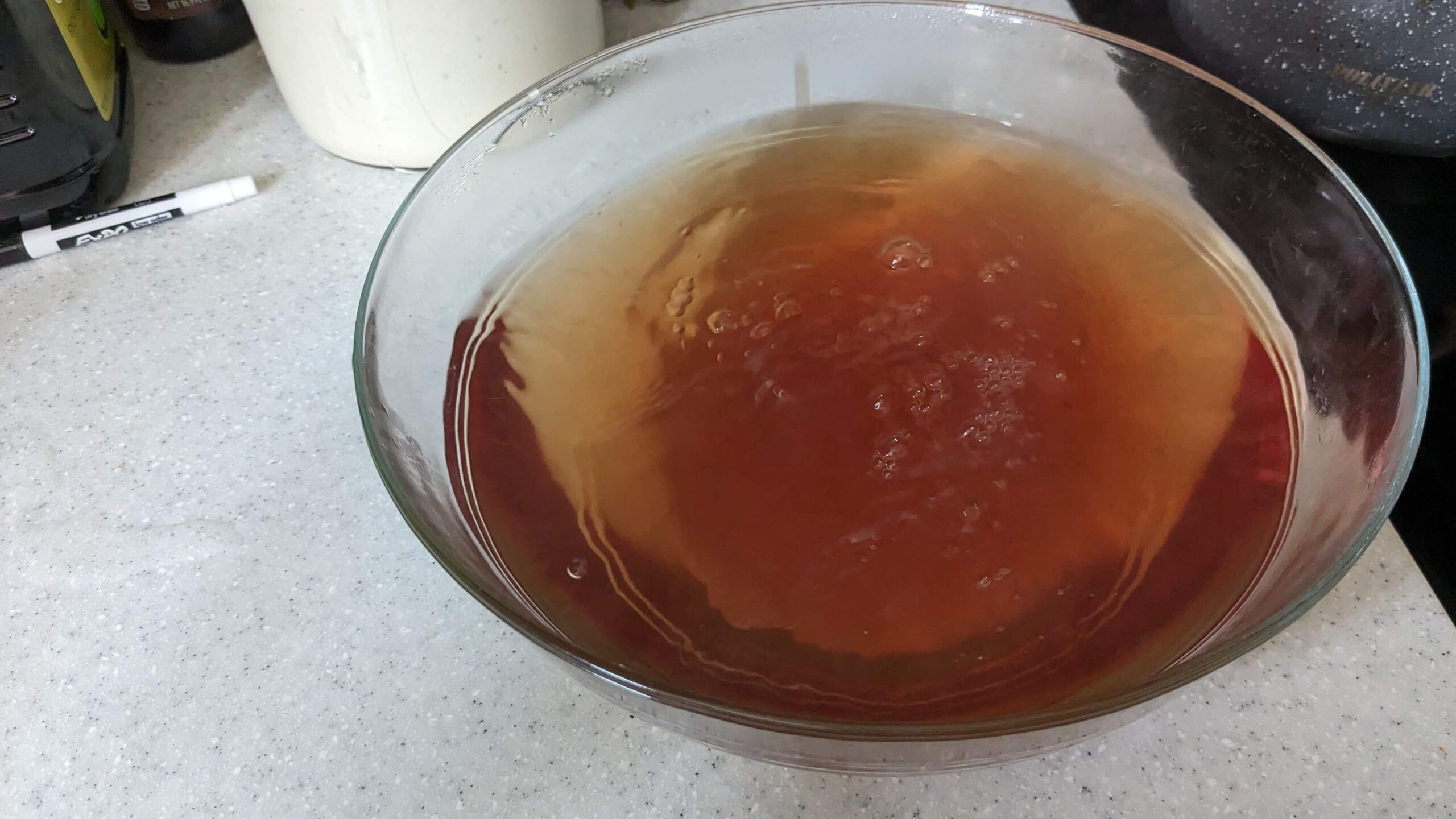 bowl of amber liquid