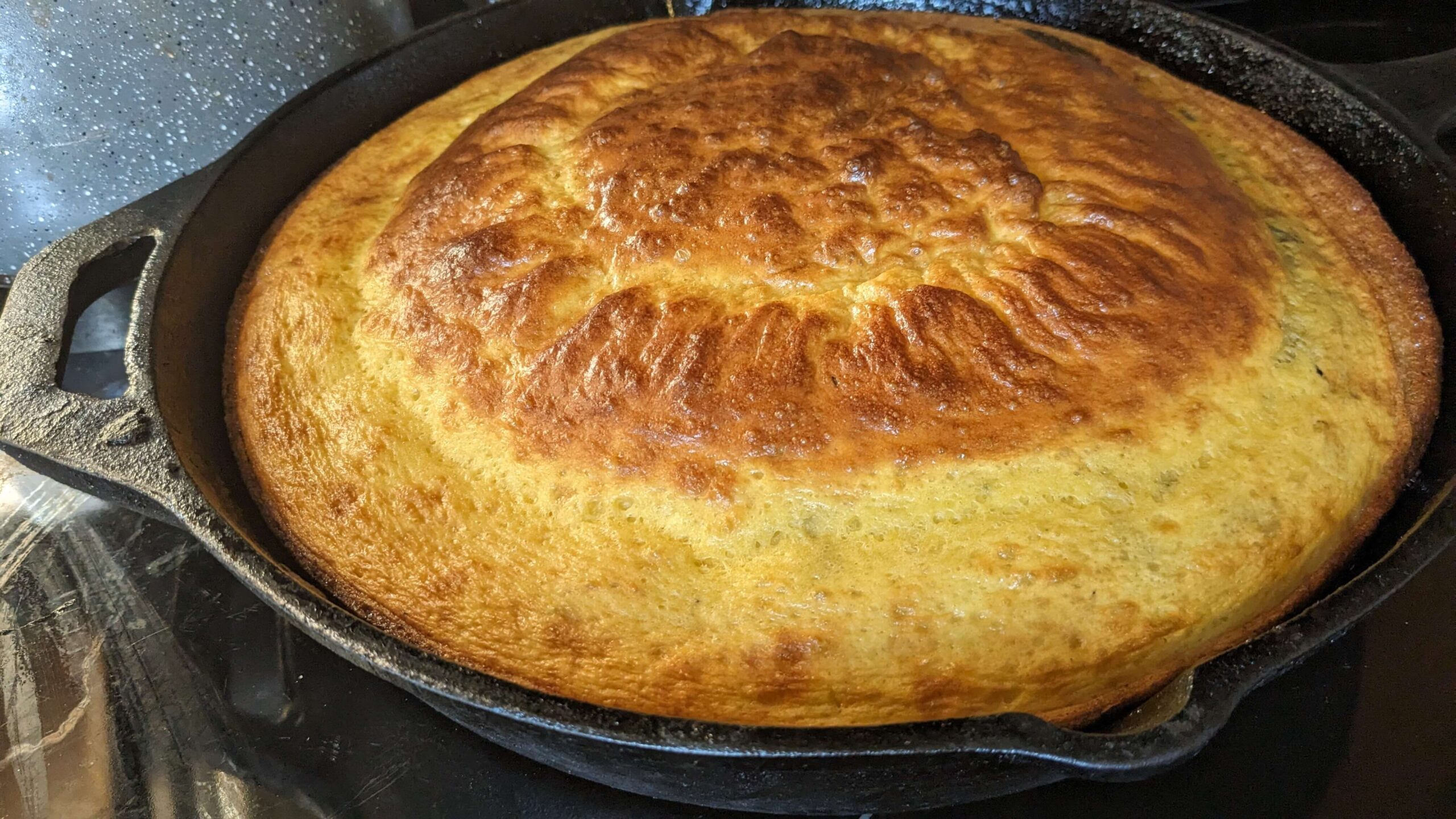 Baked blueberry sourdough skillet pancake
