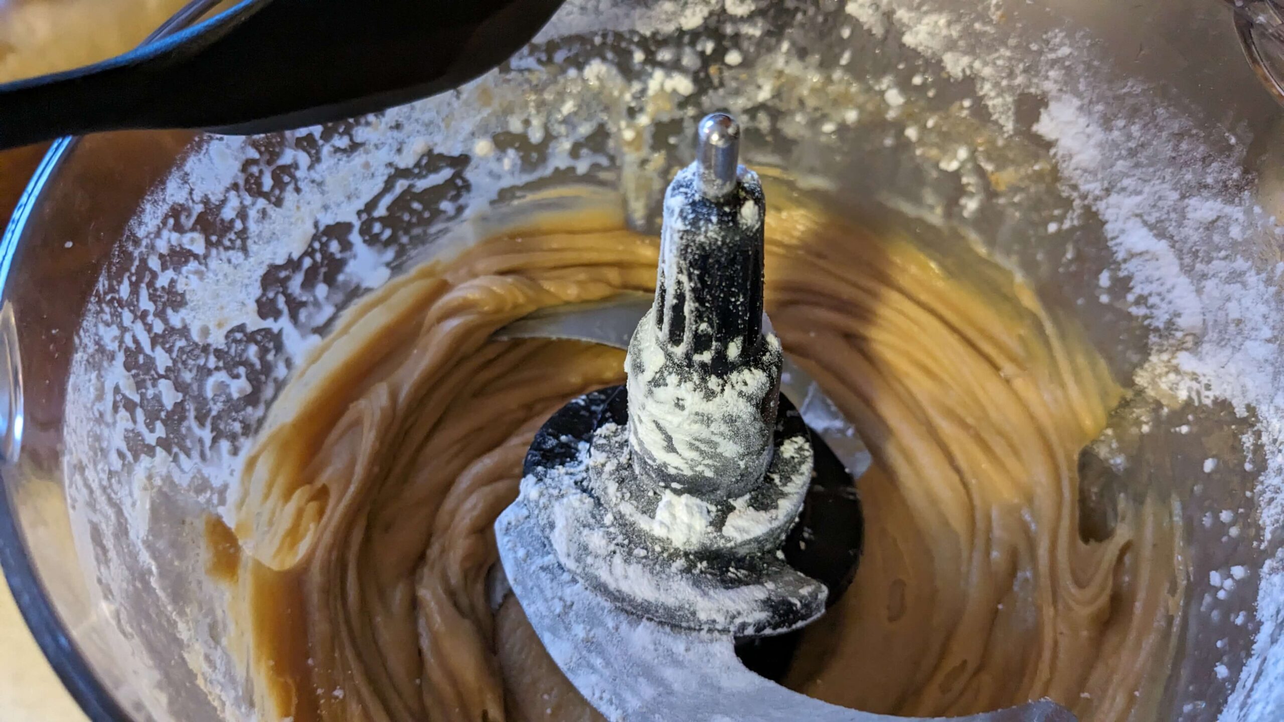 a blended peanut butter mixture in a food processor