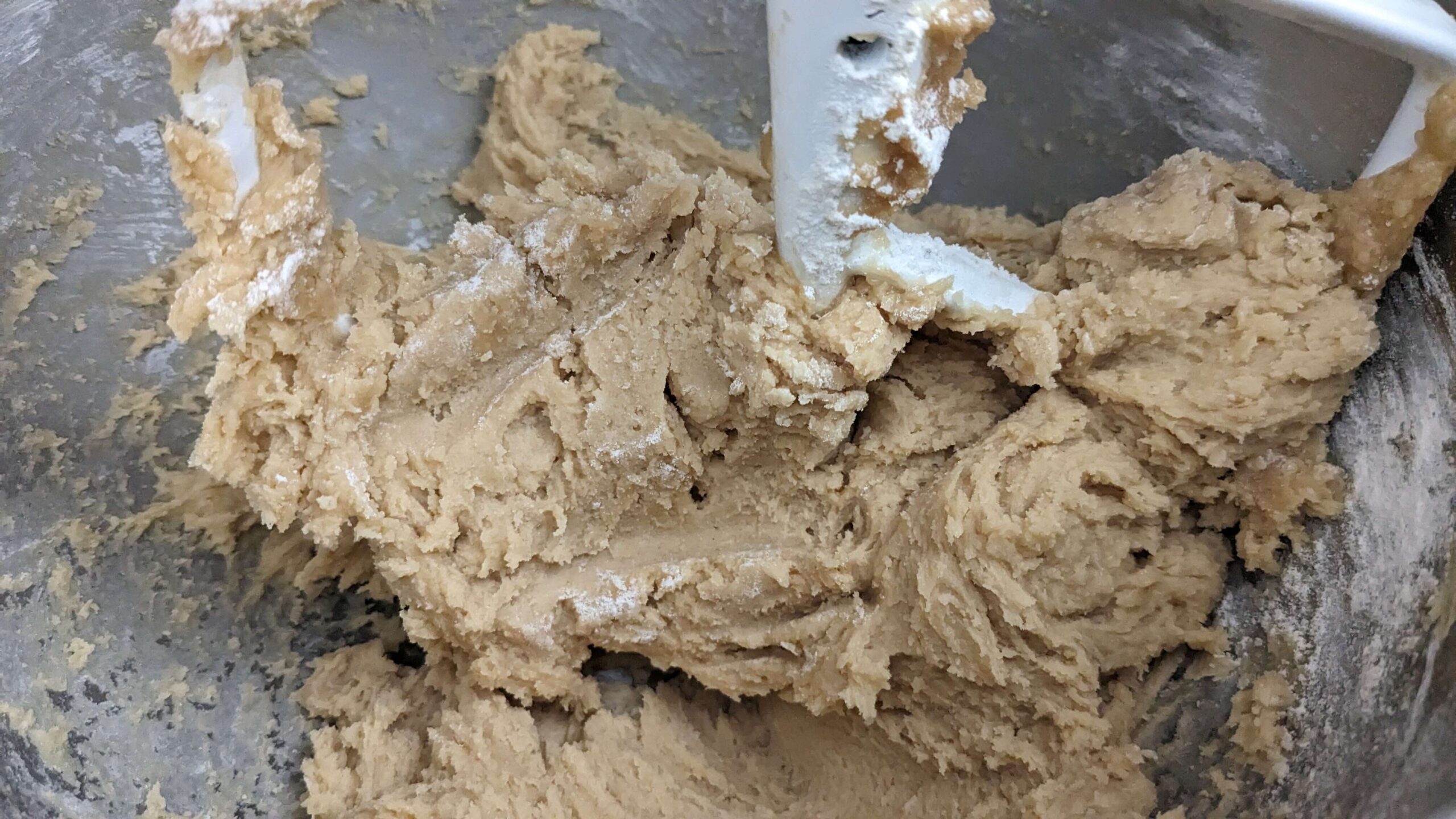 incorporated dough in a kitchen aid mixing bowl with the beater attachment