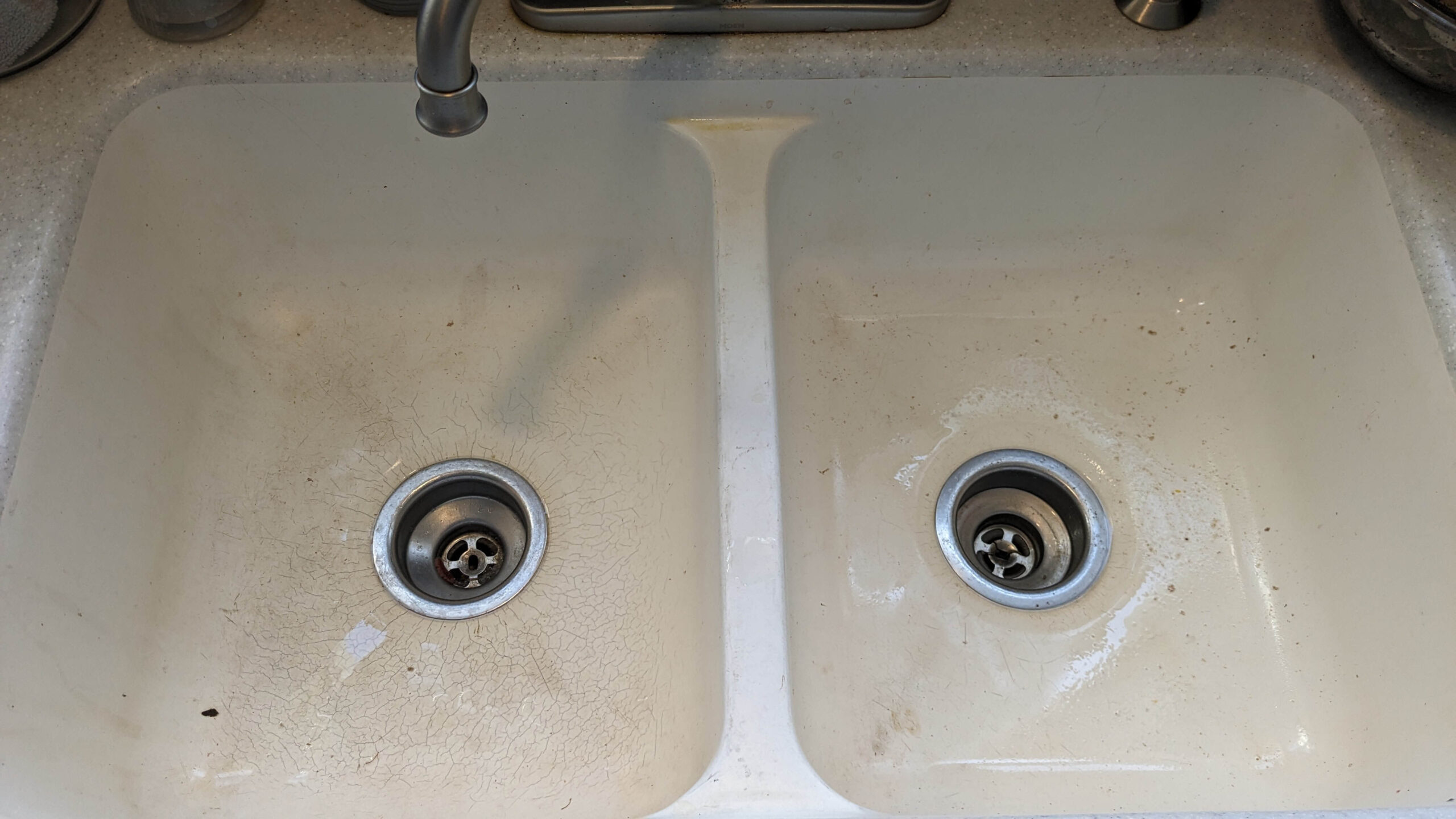 dirty and grimy double sink