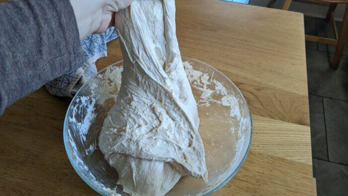 sourdough bread dough that has been stretched and folded on itself