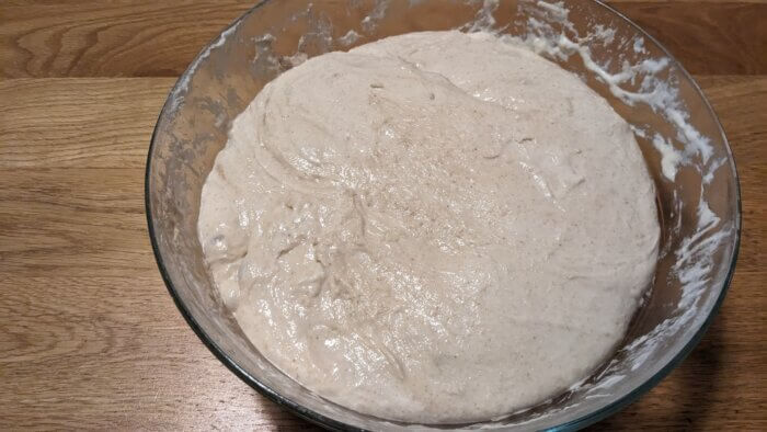 sourdough dough that is resting in the bulk rise stage