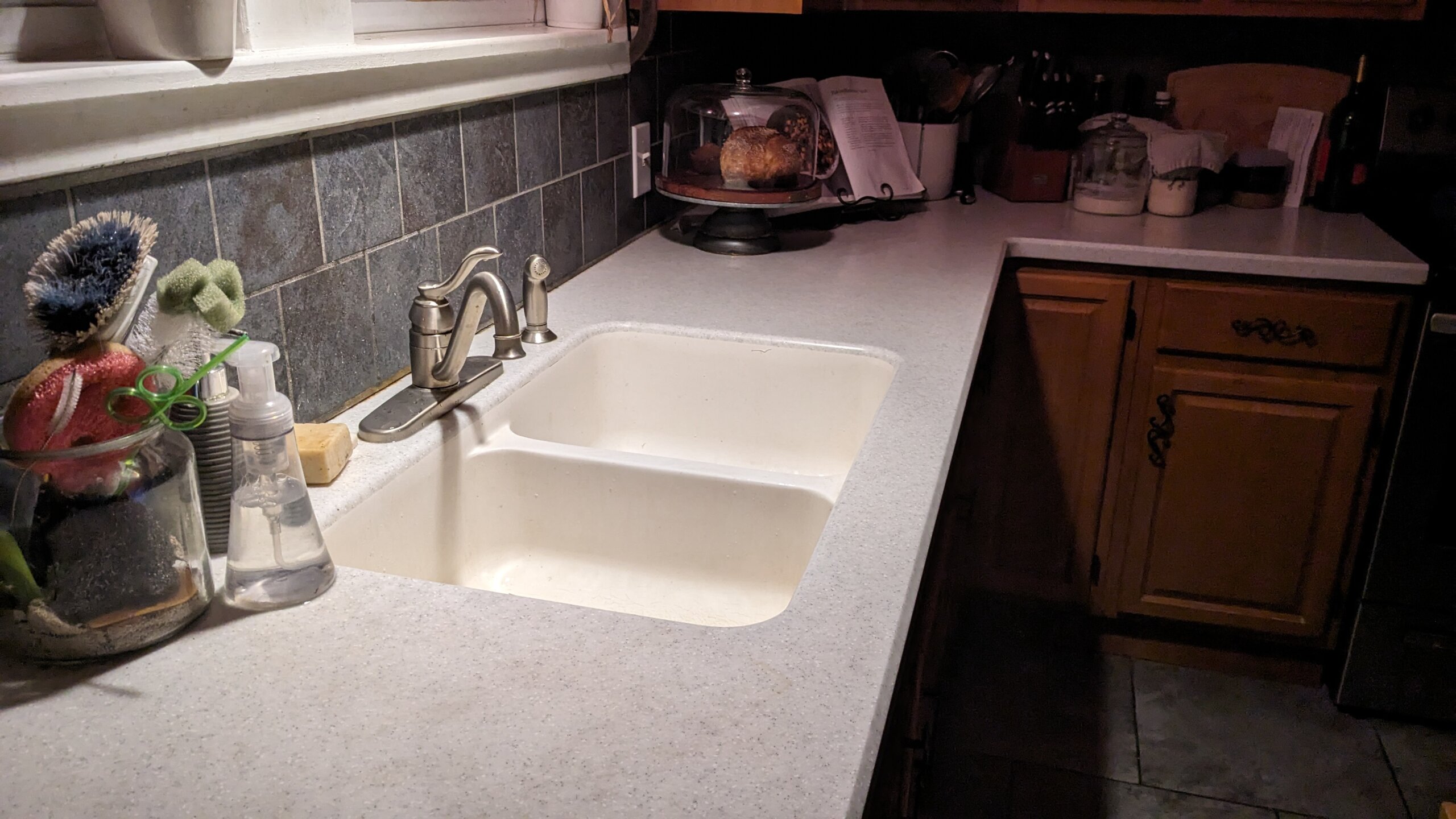 a clean sink and countertop