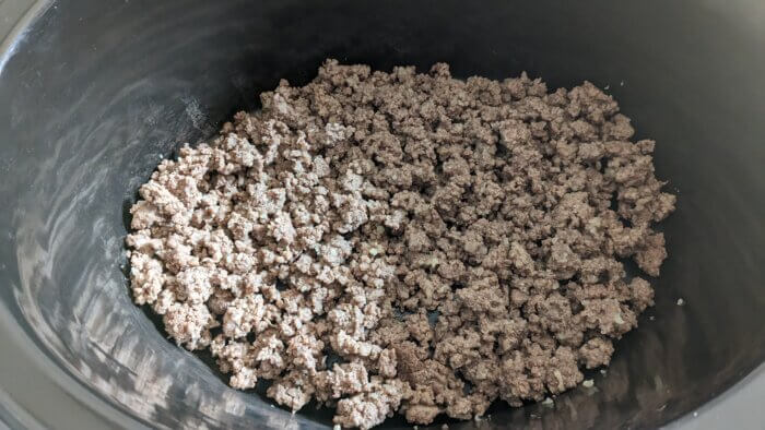 crock pot of cooked ground beef