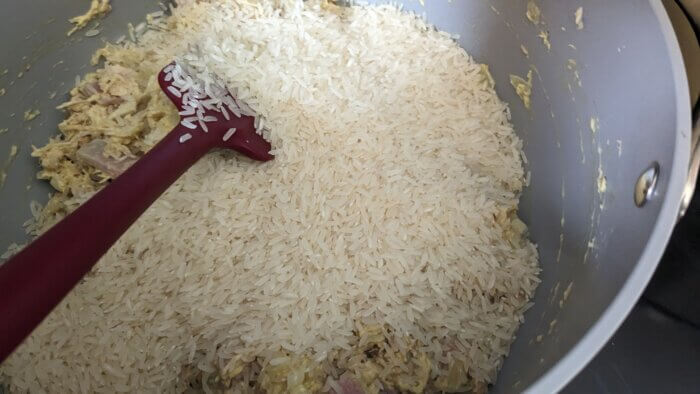 rice toasting in a pot