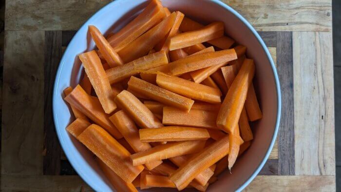 raw carrots sliced into french fry cuts