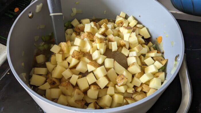 diced potatoes in a pot