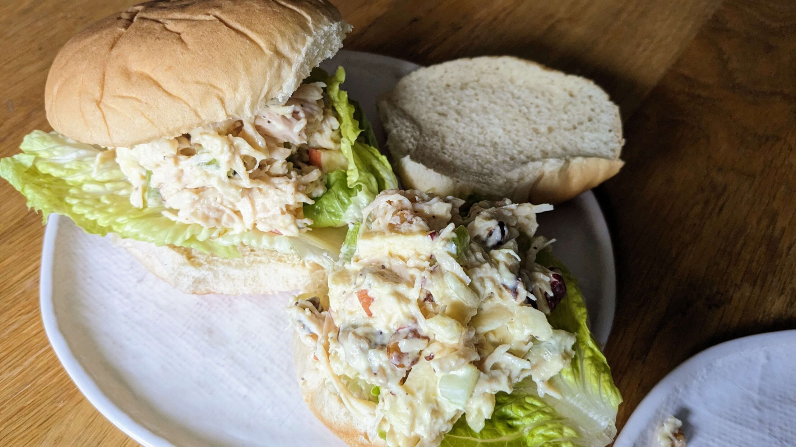 two apple walnut chicken salad on buns