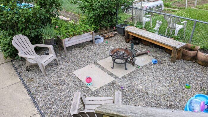 small backyard patio with a fire pit