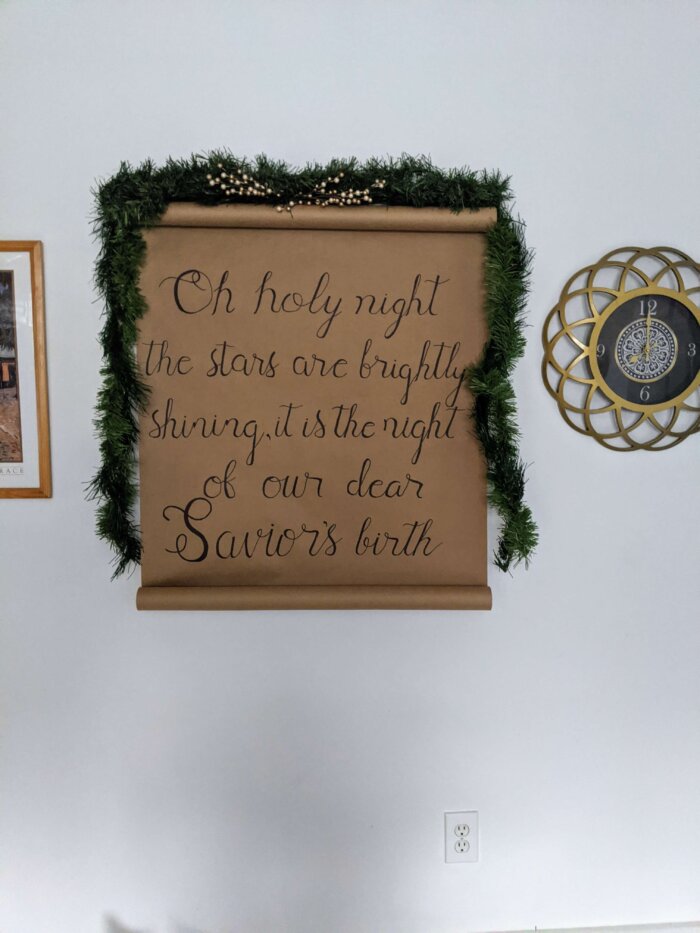 song lyrics on a fake scroll