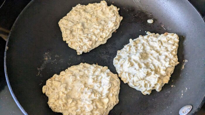 oatmeal pancake batter in a skillet