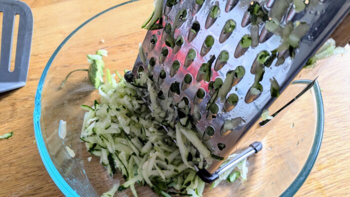 cucumber shredded on a box grater