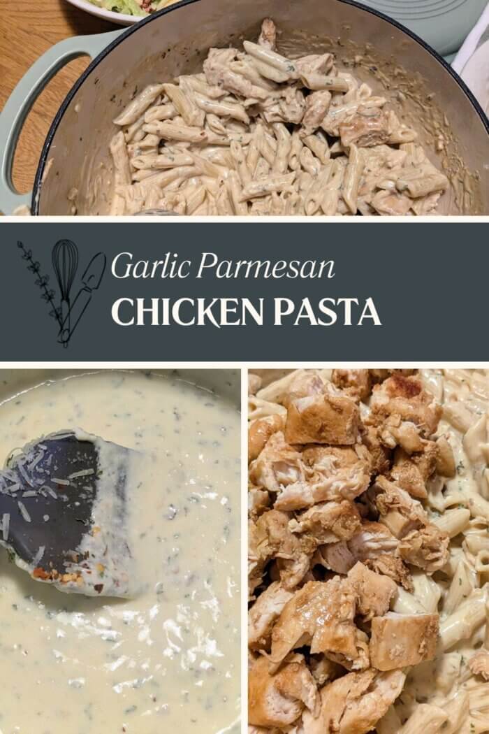 Garlic Parmesan Chicken Pasta being stirred