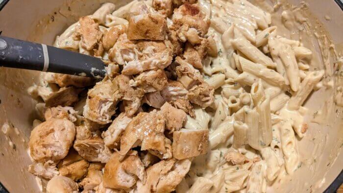 Garlic Parmesan Chicken Pasta with the chicken on top