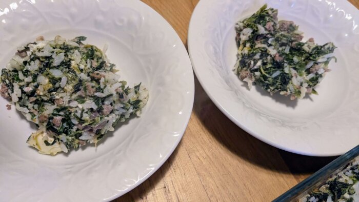 two bowls of spinach and feta casserole