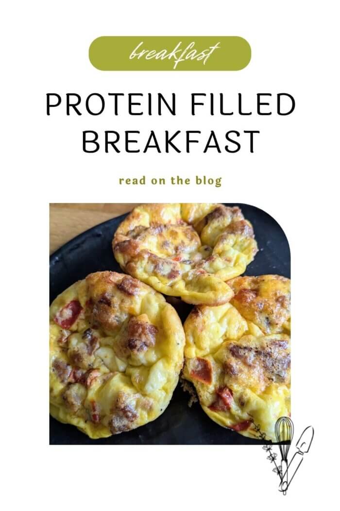 Pinterest graphic for egg cups with Feta, bacon, and red peppers