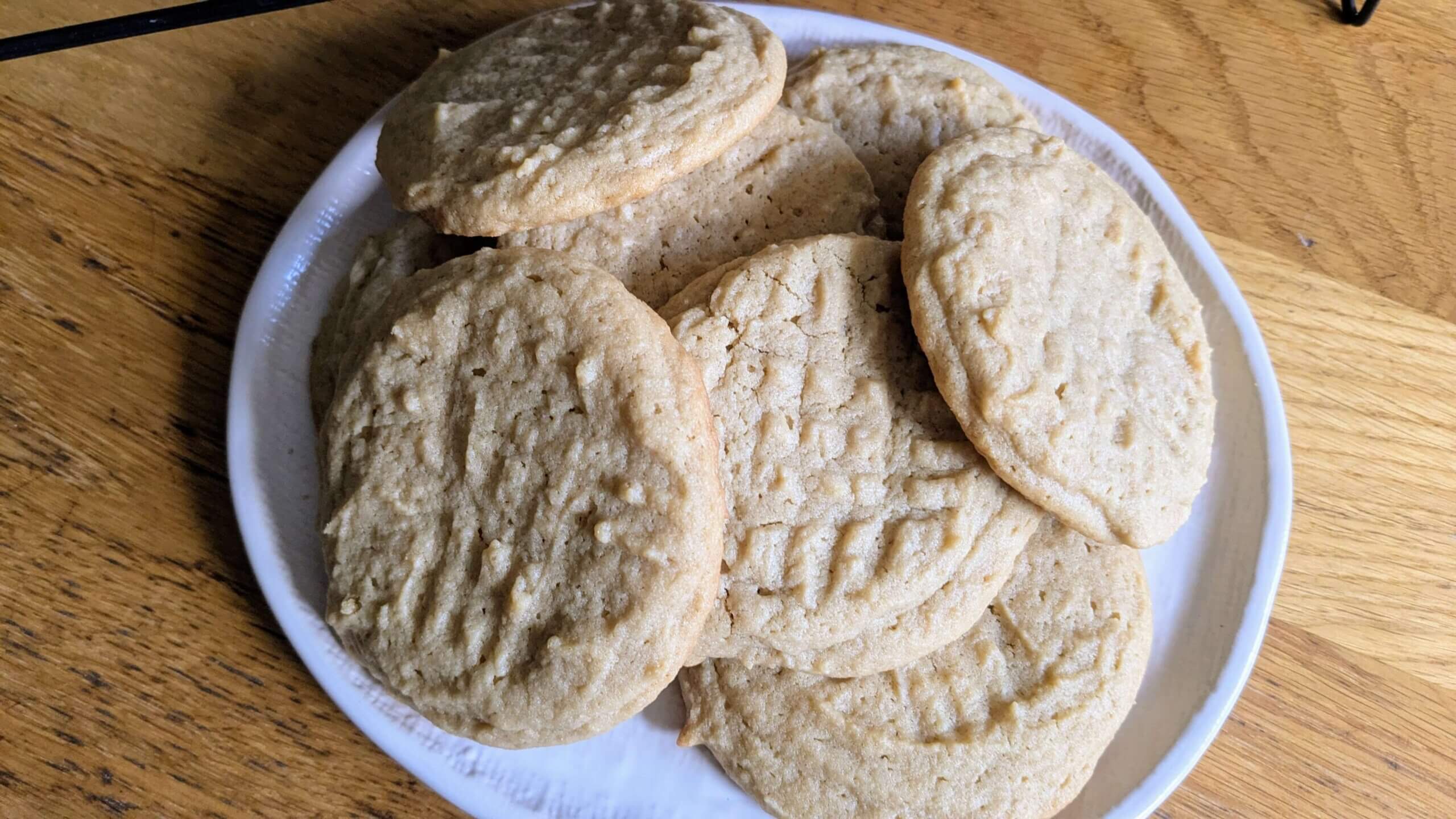 a plate of sourdough peanut butter cookies