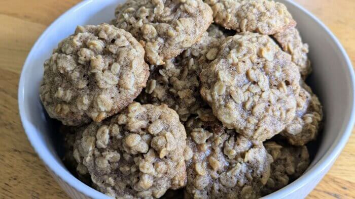 sourdough oatmeal cookies in a bowl