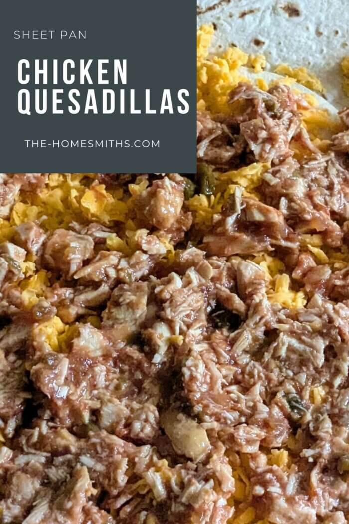 chicken sheet pan quesadilla ingredients labeled on a counter
